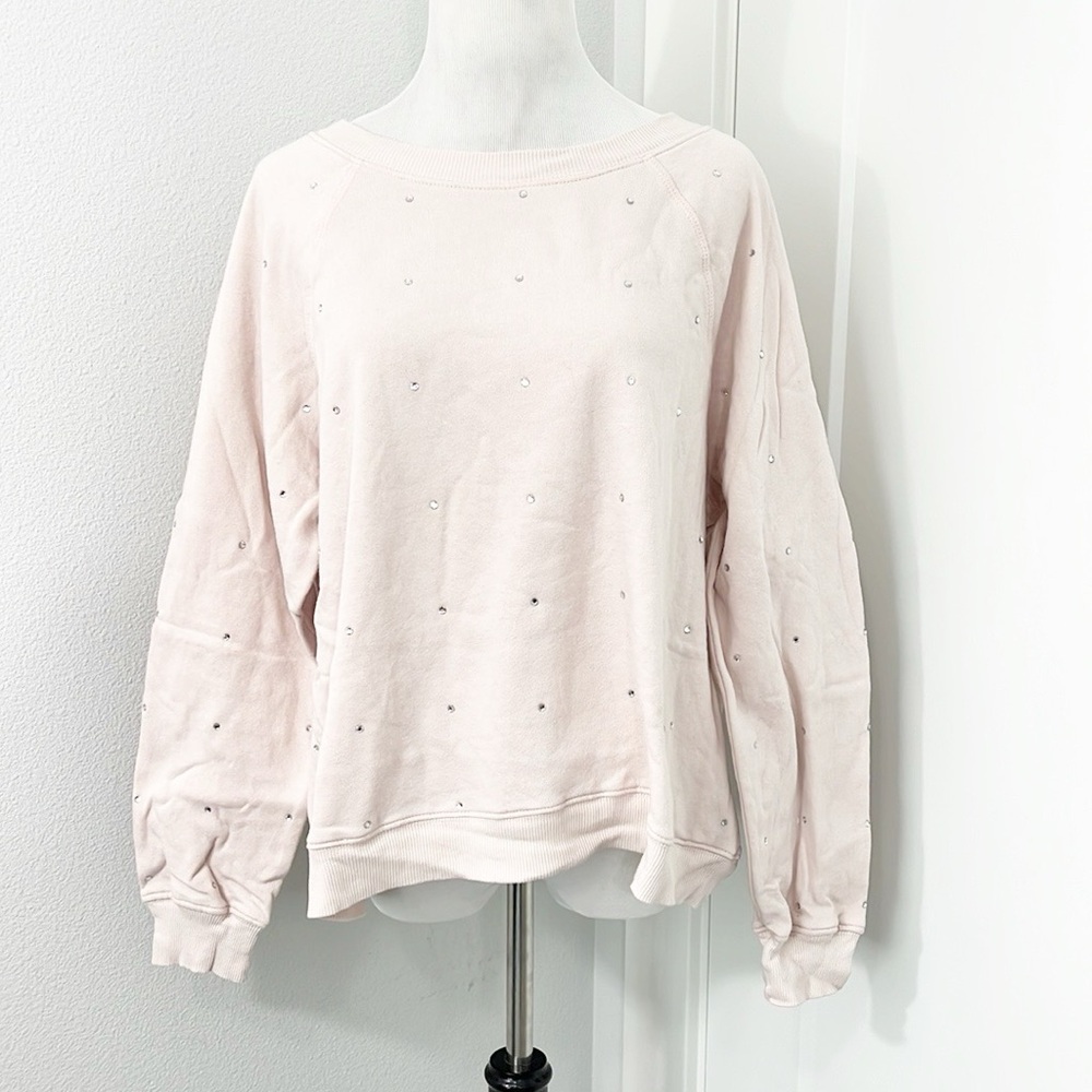 Wildfox Small Pink Long Sleeve Sweatshirt with Sparkling Rhinstone Studs